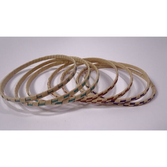 Anthropologie Women's Aztec Paper Woven Stacked Bangle bracelet Set NWOT 38 - Picture 2 of 6